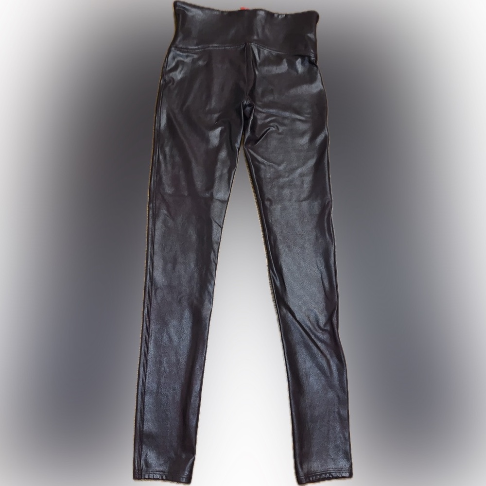 Spanx Women's Stretch Brown Faux Leather Leggings Tummy Control Slimming - Picture 5 of 11